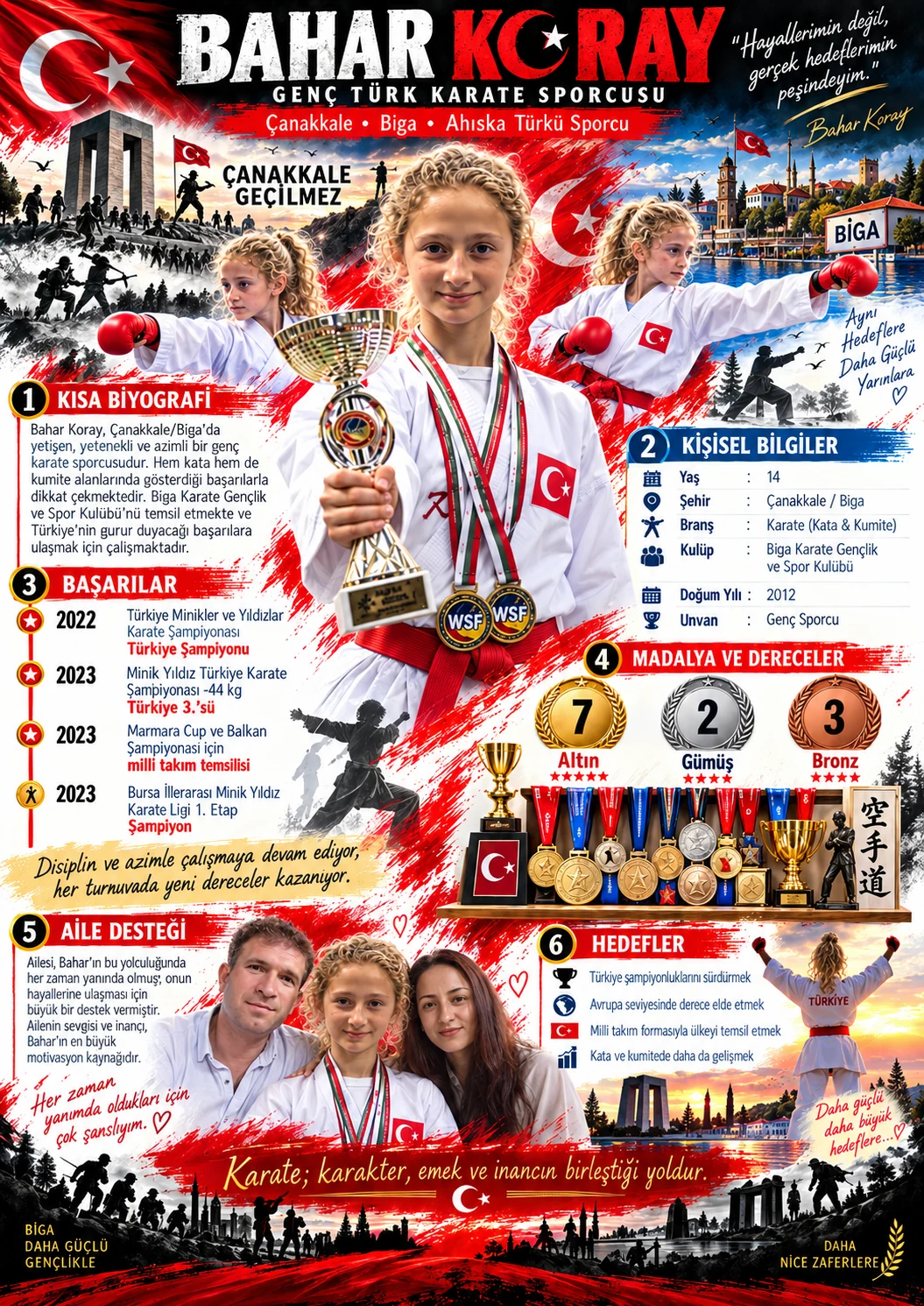 Bahar Koray için hazırlanmış Çanakkale Geçilmez temalı tasarım afişi; fotoğraf belgesi değildir
