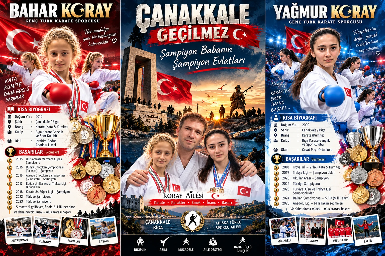 Çanakkale Geçilmez üç parçalı broşür: Bahar Koray, Koray ailesi ve Yağmur Koray